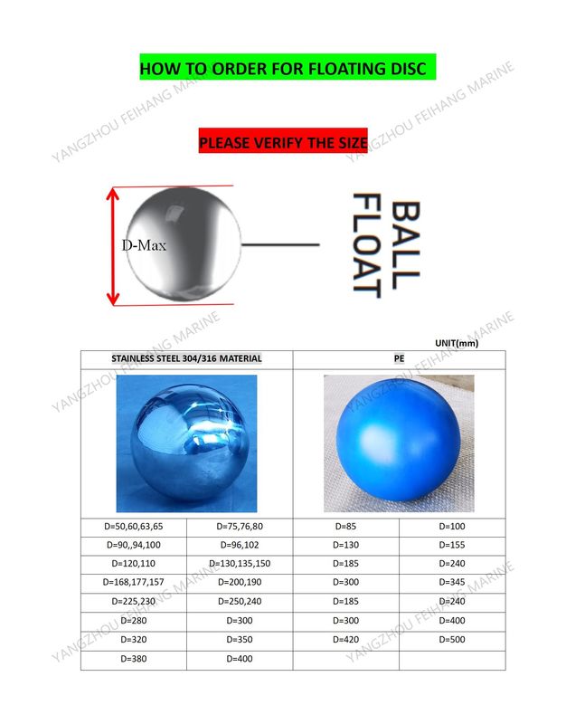 Bola de flutuação plástica para a bola de flutuação de aço inoxidável da cabeça da tubulação de ar do armário da precipitação
