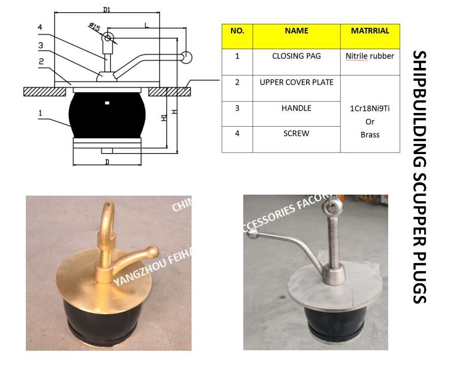 IMPA232486 50N-125 DECK SCUPPER PLUG, GUTTER PLUG-YANGZHO FEIHANG FABRICA DE ACCESSÓRIOS DE NAVOS