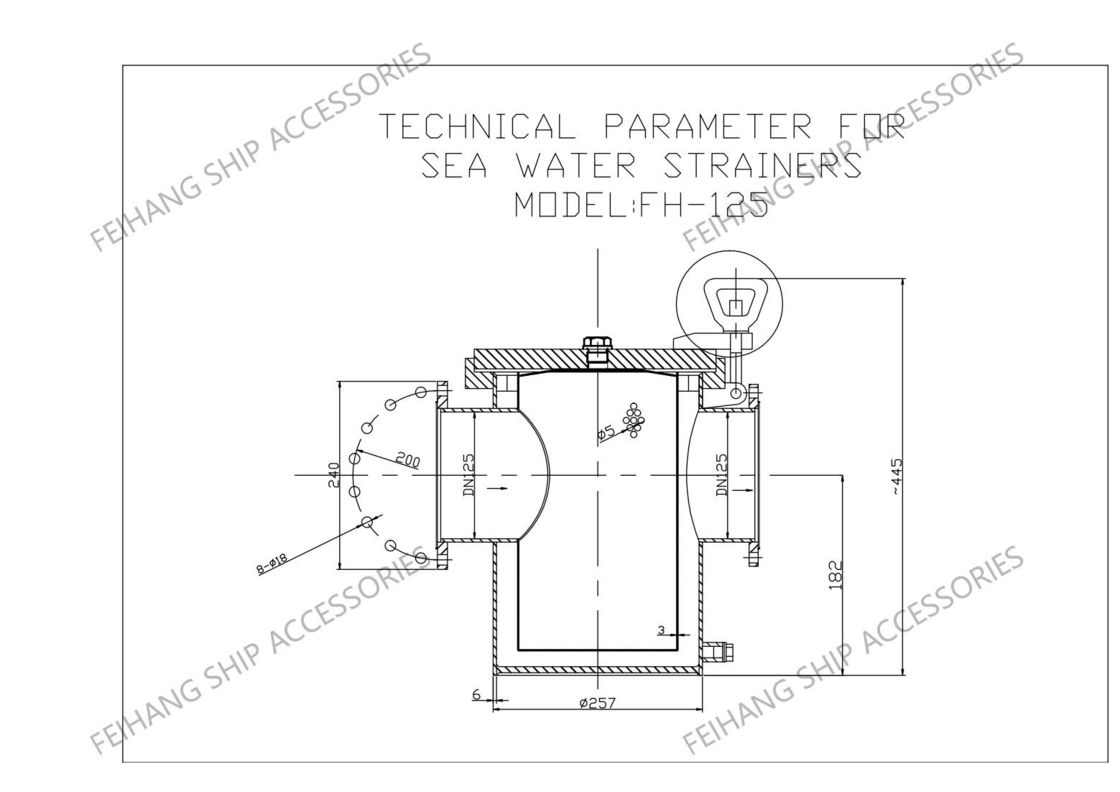 Água do mar Modelo de água grosseira As125 Cb/T497 Filtro com elemento de malha de aço inoxidável para navio