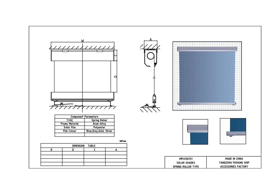 Sombra Solar Marinha Anti-Relâmpago Ecrã Solar Roller Blind Filme de Sombra de Poliéster em Cor Bronze