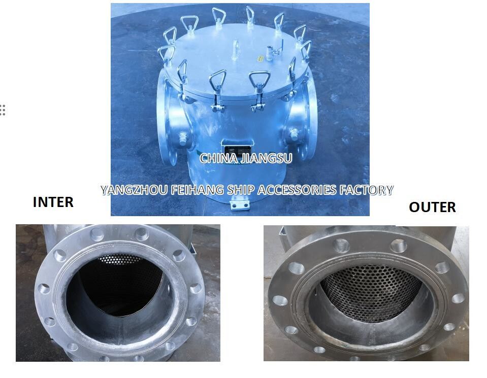 Modelo de filtro de água grosseira marinha AS250 CB/T497 Corpo galvanizado de aço carbono, cartucho de filtro de aço inoxidável, malha de 8 mm