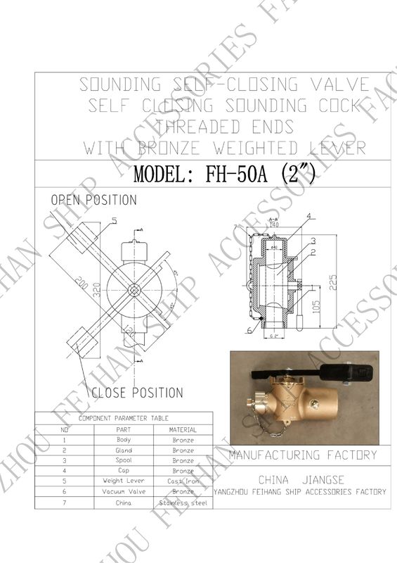Parâmetro técnico para o FH50 CB/T3778-1999 Modelo de válvula de auto-fechamento em bronze com extremos roscados com alavanca de peso