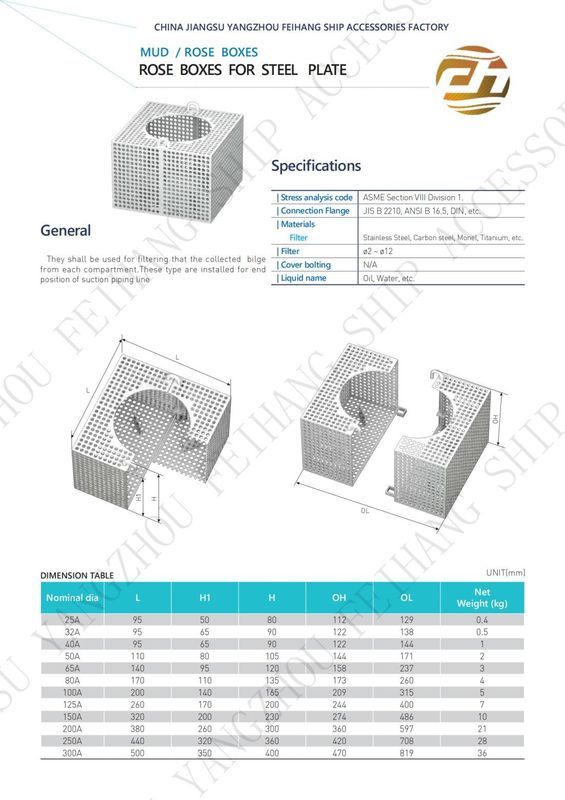 Filtro Rose Box Marine para linha de bilge FH-100A JIS F7206 Malha-10mm
