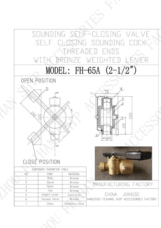 Dados técnicos para a válvula de auto-fechamento de ressonância FH-65A CB/T3778-99