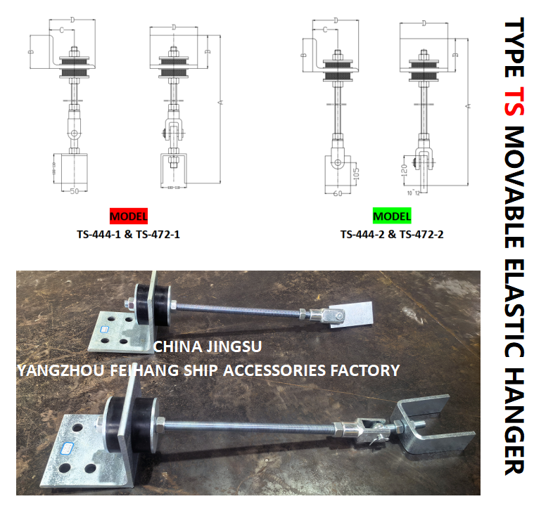 Supports Marine TS472-2 Movable Elastic Hanger  & Type Ts Movable Elastic Hanger TS444-1  MAX.LOAD800KGF